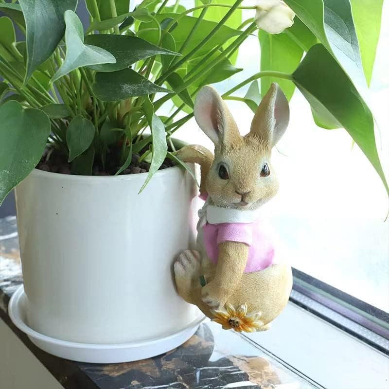 Mini Garden Statues Hanging Bunny, Indoor Outdoor Decorations Cute Rabbit Planter Pots Hanger Art D&eacute;cor Figurine Ornament for Easter Yard Home Garden Patio and Office (RED Rabbit) image number 3