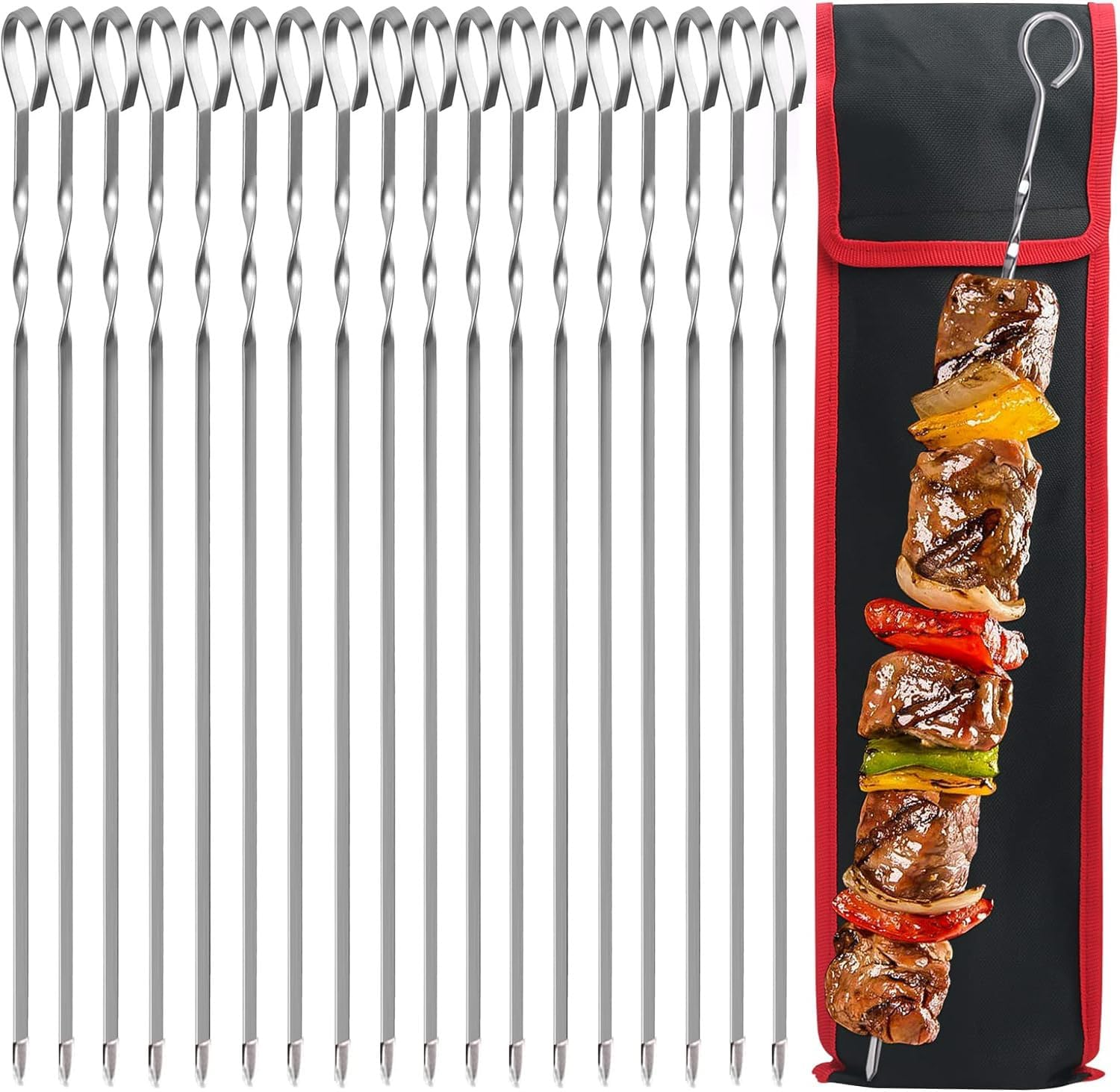 Metal Skewers for Kabobs,Stainless Steel Twisted BBQ Skewers for Kabobs with Storage Bag,36Cm24Pcs image number 3