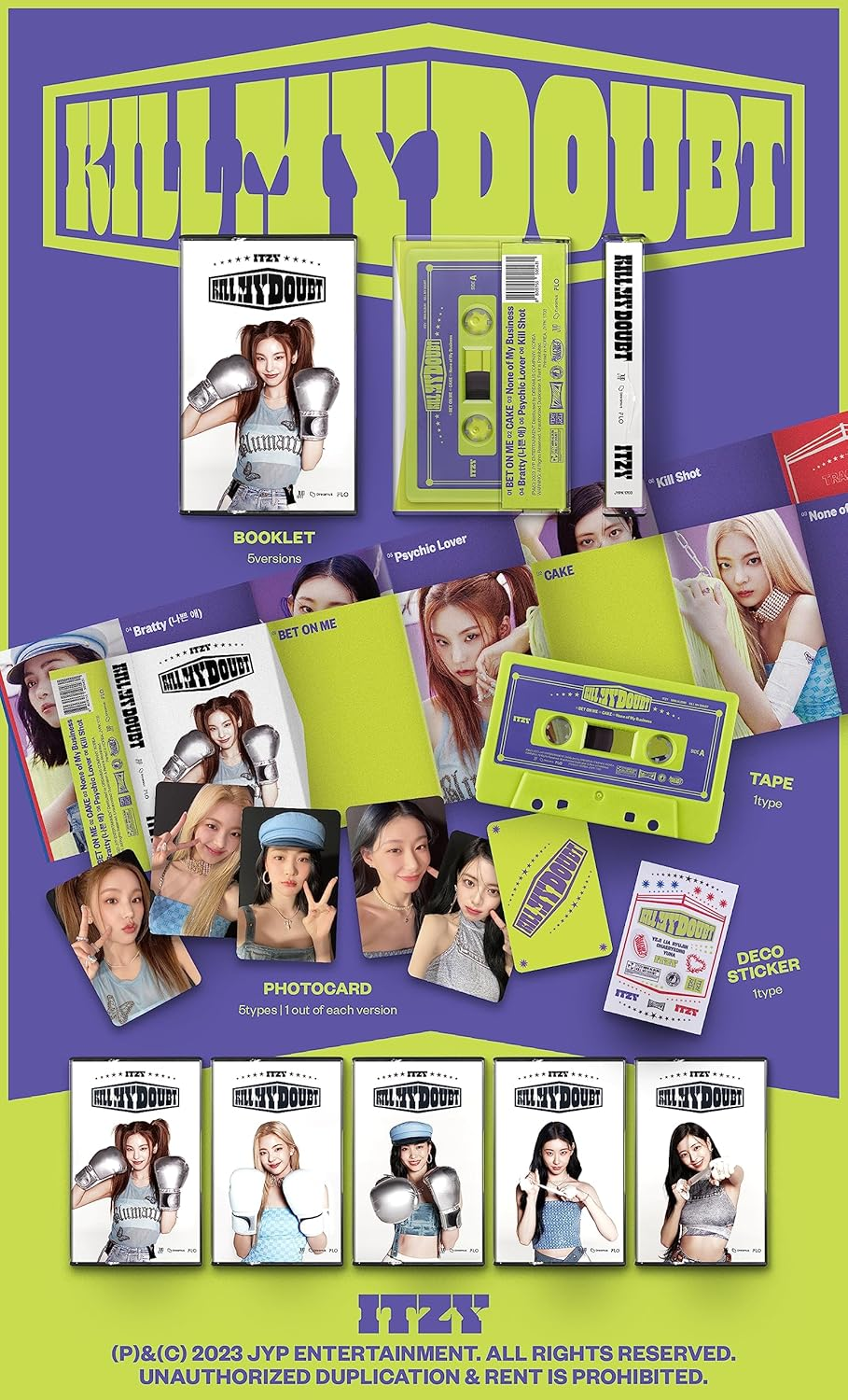 ITZY KILL MY DOUBT 7Th Mini Album Cassette Tape Random Version Case+1Ea Cassette Tape+Booklet+1P Photocard+1Ea Deco Sticker+Tracking Sealed image number 1