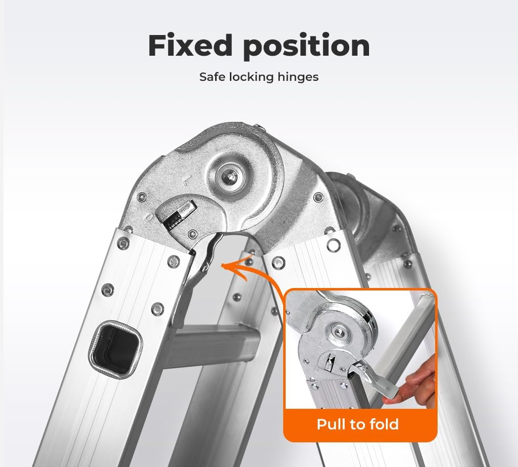 Traderight Multi Purpose Ladder Aluminium Folding Platform Extension, Multi Position Step Foldable Ladders for Home Garage Outdoor Work, 20 Rungs 5.7M Silver image number 6