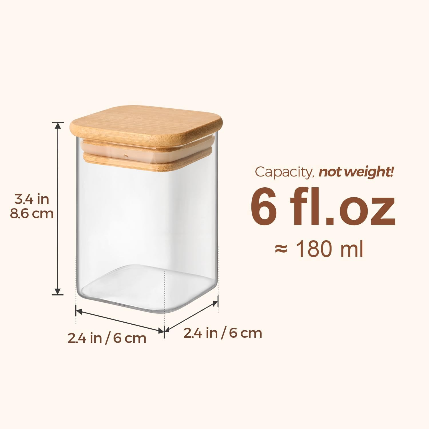 Comsaf 16Pcs Glass Spice Jars with Bamboo Lid, 6Oz Airtight Square Spice Containers with 275 Black Lables, Empty Seasoning Jars for Spice Salt Sugar image number 2