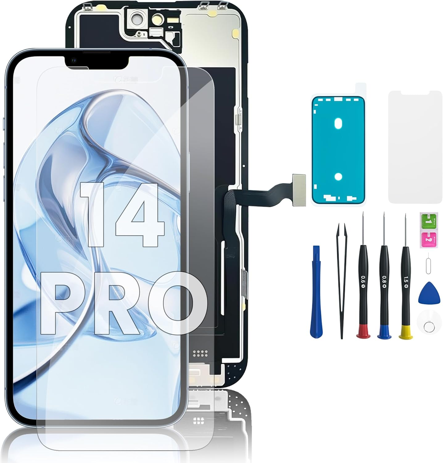 Hoonyer Iphone 14 Pro LCD Display Replacement Kit, 3D Touch Screen with Frame & Digitizer + Repair Tool + Waterproof Adhesive & Tempered Screen Protector - for Iphone 14 Pro (6.1 Inch) image number 4