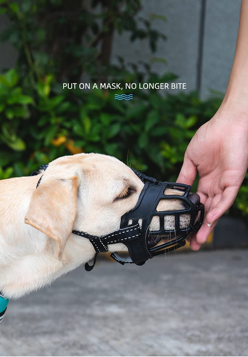 Dog Muzzle, Soft Silicone Basket Muzzle for Pet Dogs Mouth Cover Anti-Biting,Barking and Chewing for Medium and Large Dogs with Reflective Adjustable and Breathable Dog Mouth Cover (Black, Large) image number 1