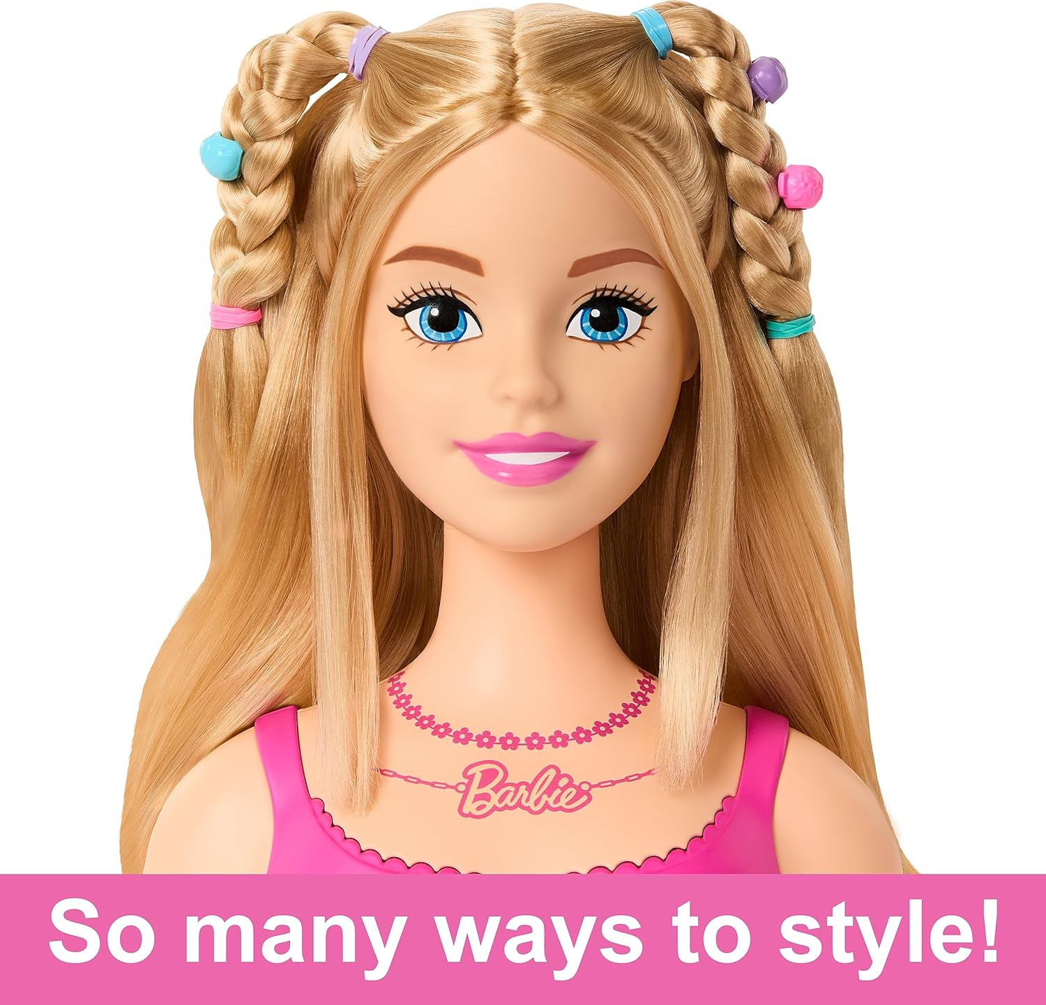 Barbie Doll Styling Head, Blond Hair with 20 Colorful Accessories, Doll Head for Hair Styling