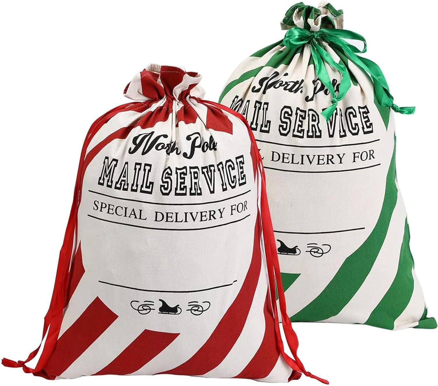 Xinblueco Santa Sack 2 Pack Christmas Unicorn Canvas Santa Bag with Drawstring Xmas Personalized Gift Bag Extra Large Christmas Sacks Size 27.5"X19.5"(Unicorn)