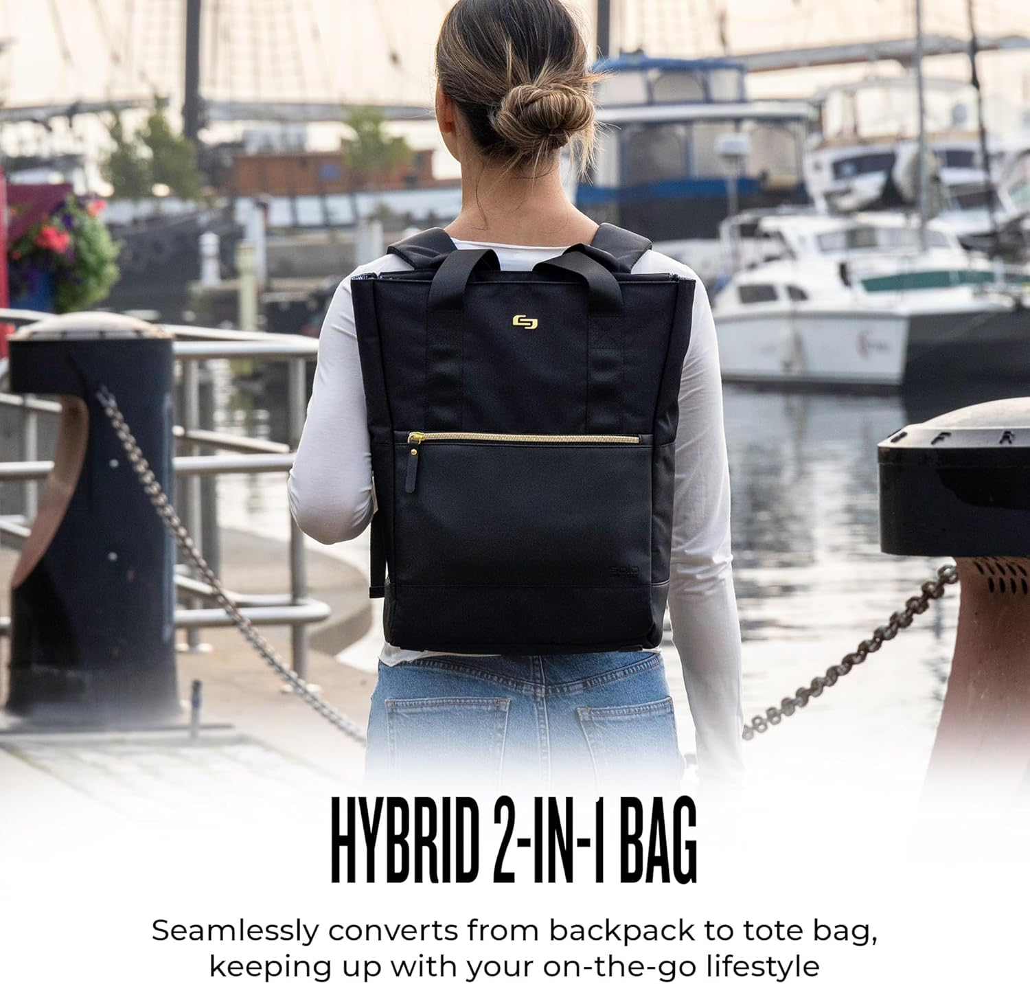 Solo Parker Hybrid 15.6 Inch Laptop Backpack Tote, Black, Black/Gold, 16X15X4.5, Ladies Tote Backpack image number 4