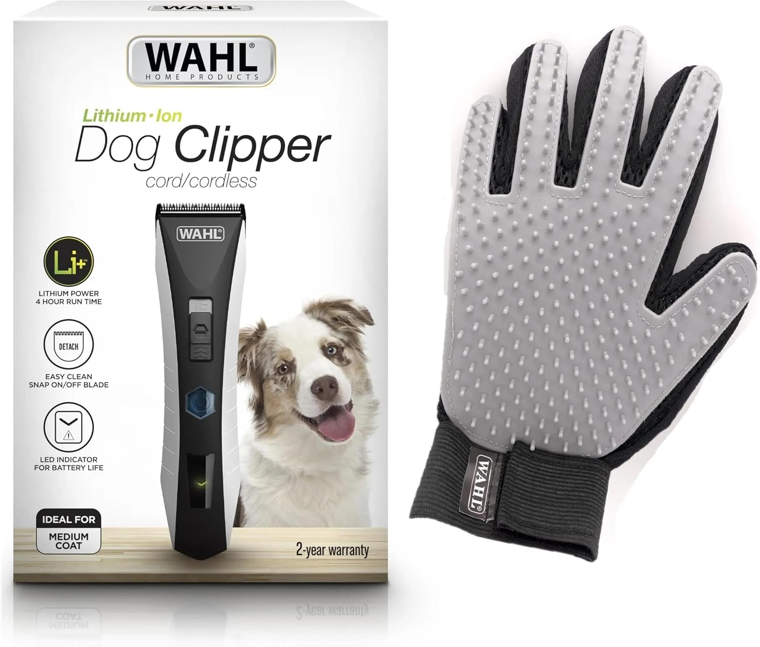 Wahl Dog Grooming Clipper Set | Lithium Ion, Steel Blades, De-Shedding Glove | Professional Pet Grooming Kit image number 4