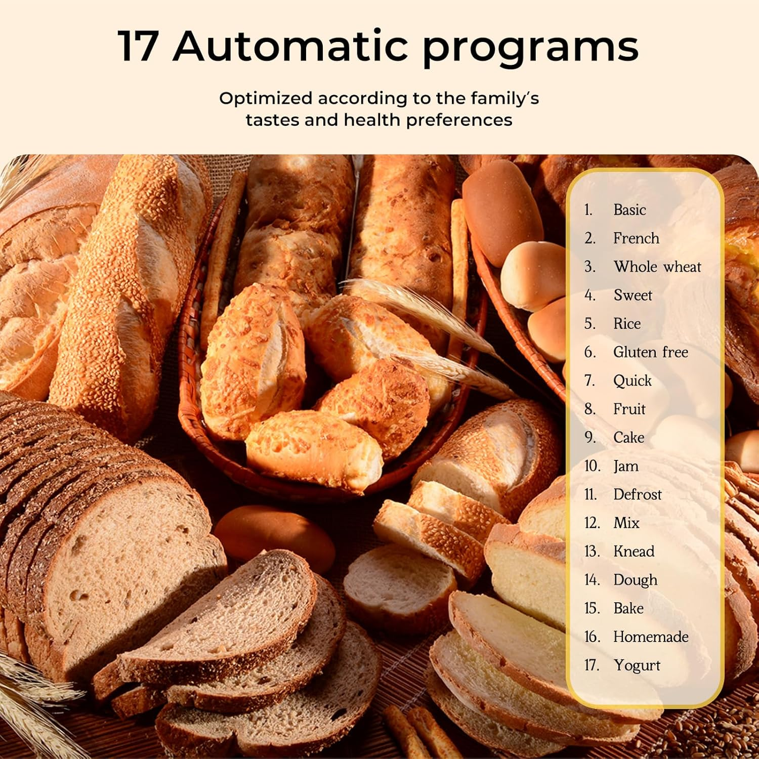 Spector Automatic 2L Bread Maker, Non Stick Healthy Mixer with Bread Bucket & Touch Panel,17 Programs Including Gluten-Free Artisan Kneading, 3 Loaf Sizes 3 Crust Colors, Reserve & Keep Warm Set image number 4