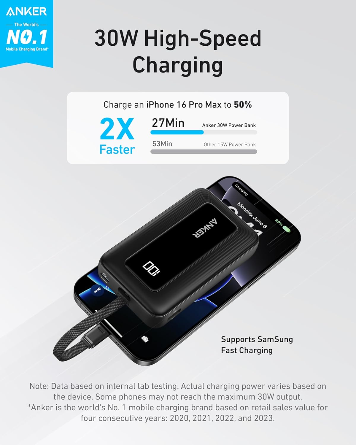 Anker Portable Charger, 10,000Mah 30W Power Bank, USB-C in and Out Fast Charging Battery Pack, Travel Essential Phone Power Bank, for Iphone 16/15/14/13/12, Ipad, Macbook, Galaxy, Google, and More - Blue image number 2
