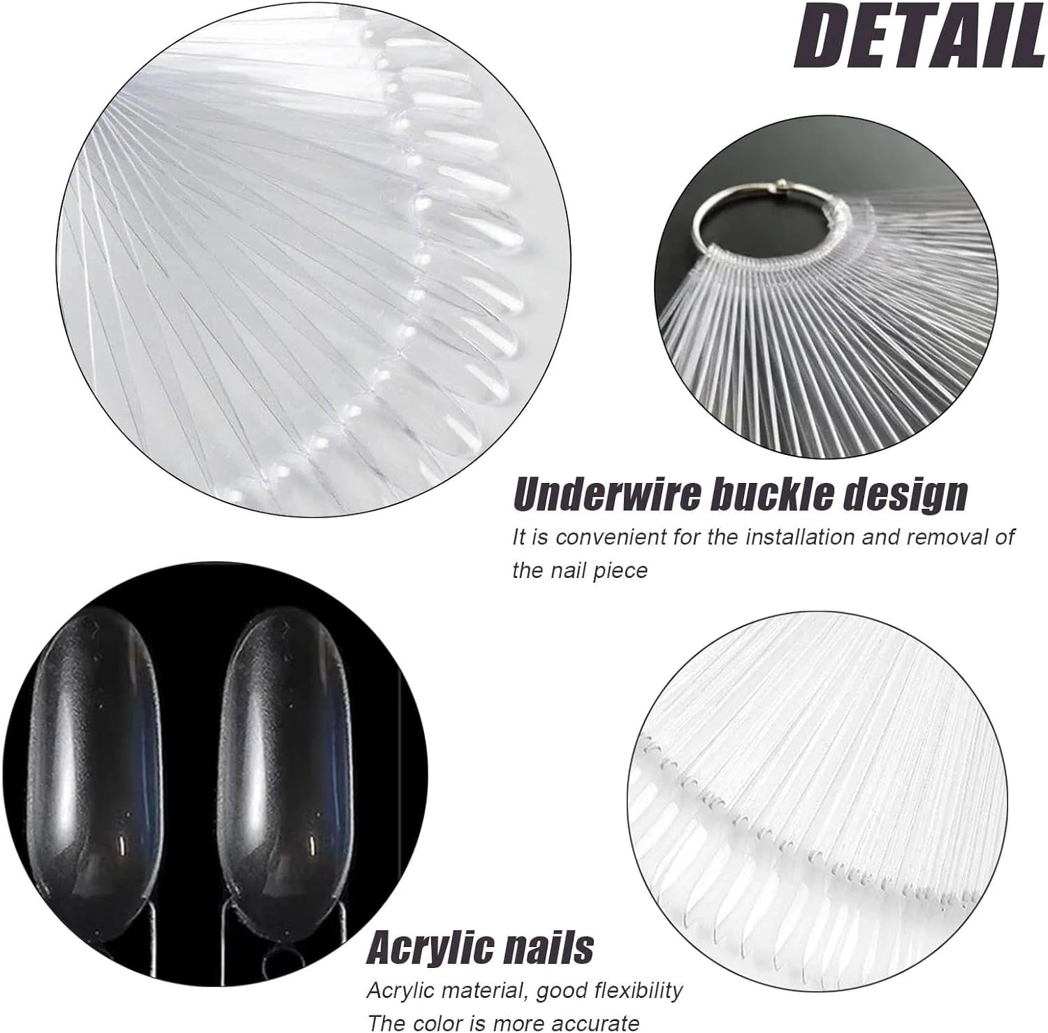 Nail Swatches Sticks &ndash; 50 Pcs Transparent Plastic Nail Swatches for Nail Art Practice, Display & Design, round Shape with Metal Rings, for Gel & Polish Swatches-Sztty image number 5