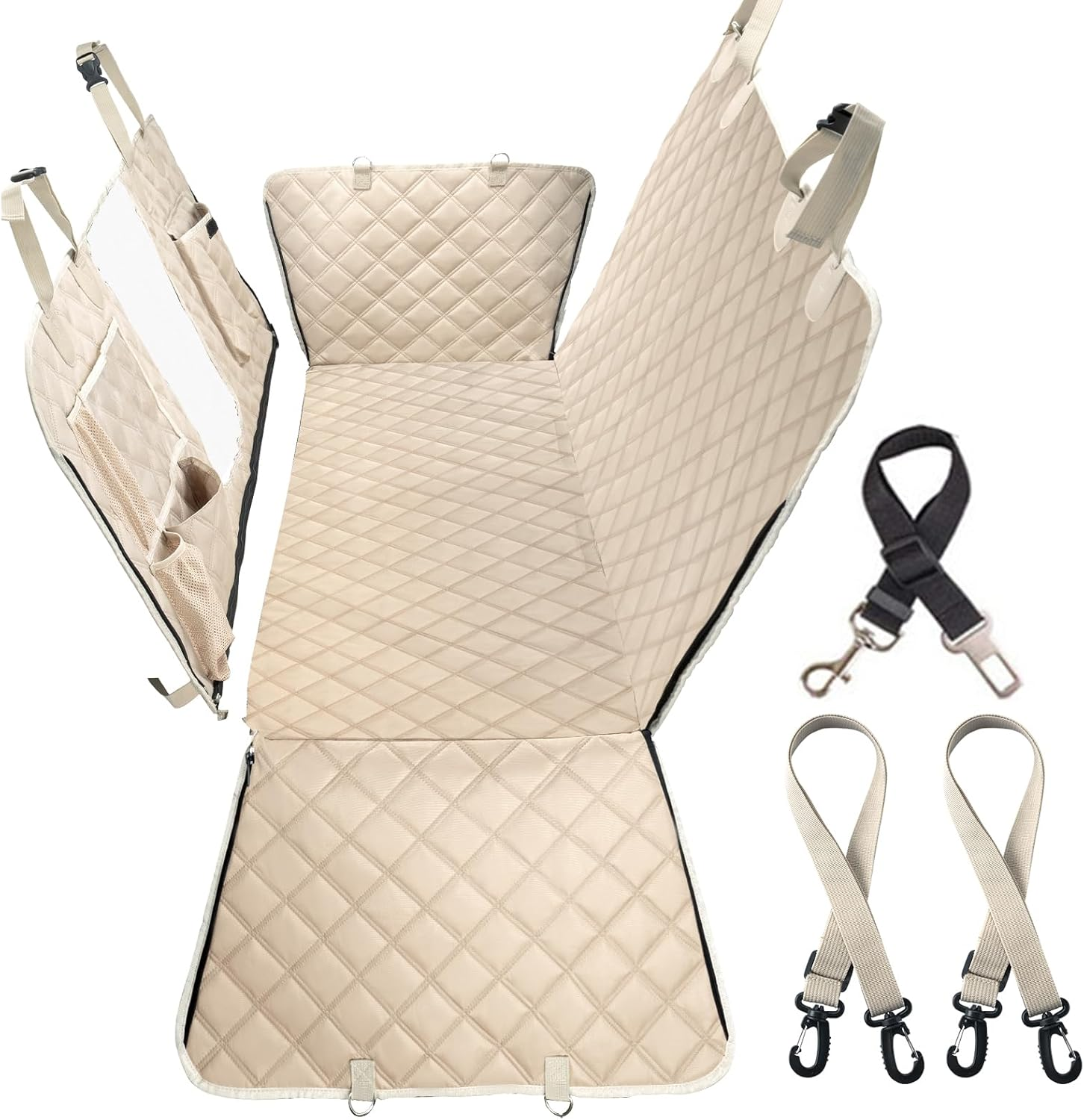 Dog Car Seat Cover for Back Seat Car Hammock, Waterproof Backseat Protector for Dogs, Mesh Window and Multiple Pockets - Fits Cars, Suvs, and Trucks