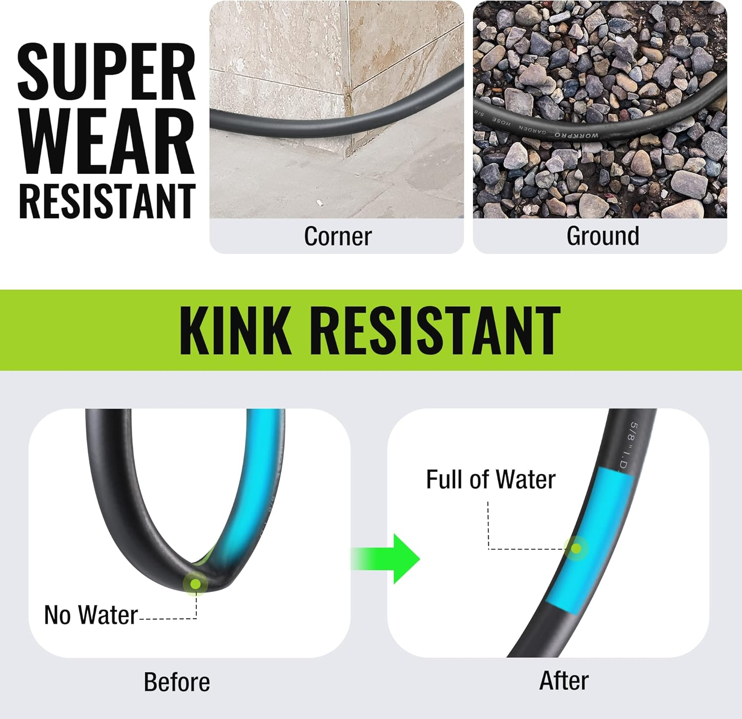 WORKPRO Garden Hose 1.59Cm X 3M, Heavy Duty, Flexible, Lightweight Water Hose with 360&deg; Rotation Handle, 3/4" GHT Solid Brass Fittings, for Outdoor, Lawn, Garden & Yard, Car Wash image number 6