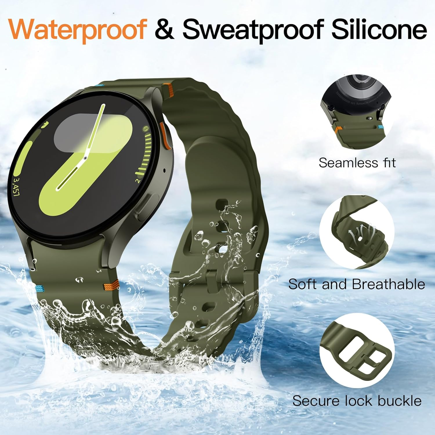 Mastten 4 Pack Sport Straps Compatible with Samsung Galaxy Watch 7 Strap - Soft Silicone Band F&uuml;r Galaxy Watch 6 5 4 Strap 40Mm 44Mm - No Gap Wave Watchband for 6 Classic / 4 Classic / 5 Pro/Fe image number 4