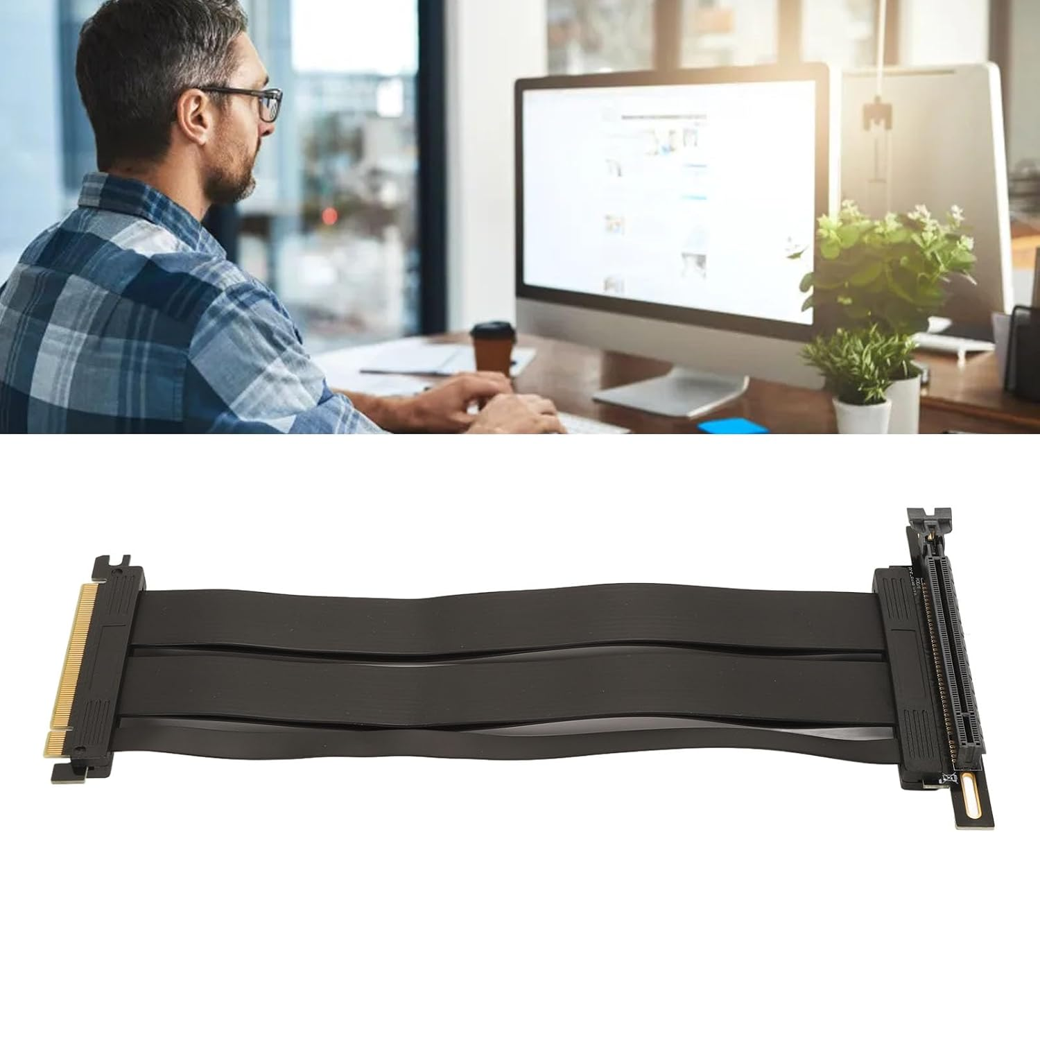 ASHATA Pcie4.0 X16 Riser Cable, 20Cm, Double Reverse, High Speed, Foldable, Compatible with RTX3090, RTX3080, RX6900XT, X570, B550, Z690, B660 image number 2