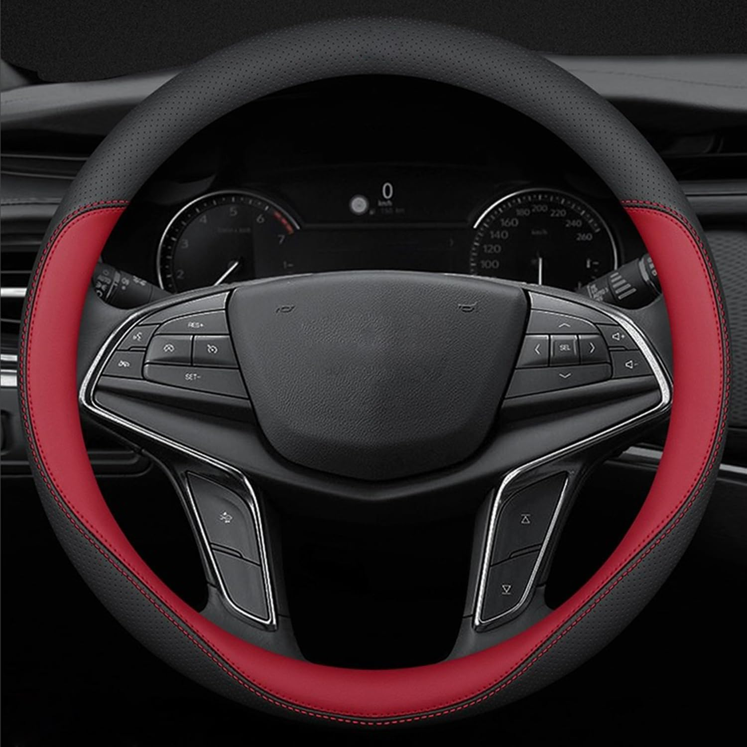 Car Steering Wheel Cover Compatible with Subaru Forester Impreza Legacy Outback Ascent Tribeca Crosstrek BRZ Baja 14.5-15 Inches, Ultra-Thin Design Premium Nappa Leather (Black-A)