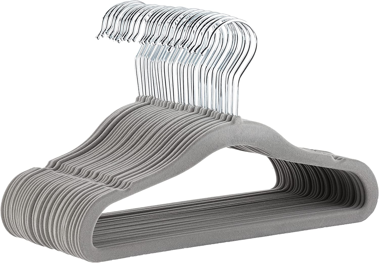 Amazon Basics Kids Velvet, Non-Slip Clothes Hangers, Gray - Pack of 50