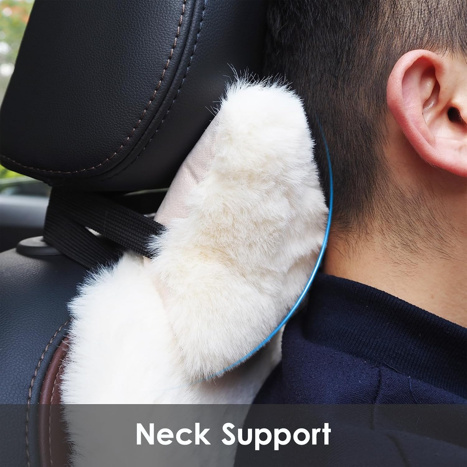 Car Seat Covers Fluffy Fuzzy Cuchion with Car Headrest & Lumbar Support Cushion, 4Pcs Universal Soft Cozy Fur Plush Seat Cushion Interior Accessories for Car Suvs RV (Off-White) image number 1