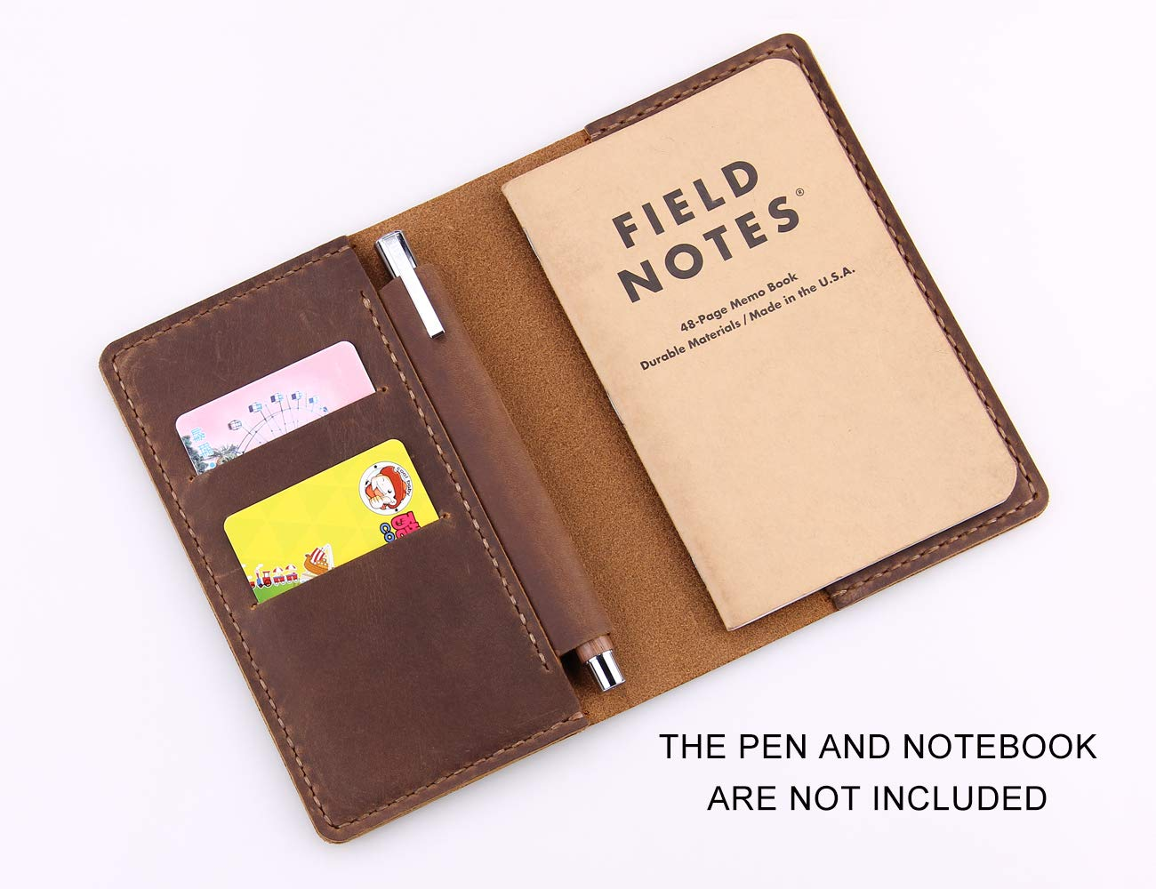 Leather Notebook Cover for Field Notes, Handmade Journal Cover for Moleskine Cahier Journal, Leather Cover with Pen Holder Fits 3.5" X 5.5" Pocket Notebook - Brown image number 6