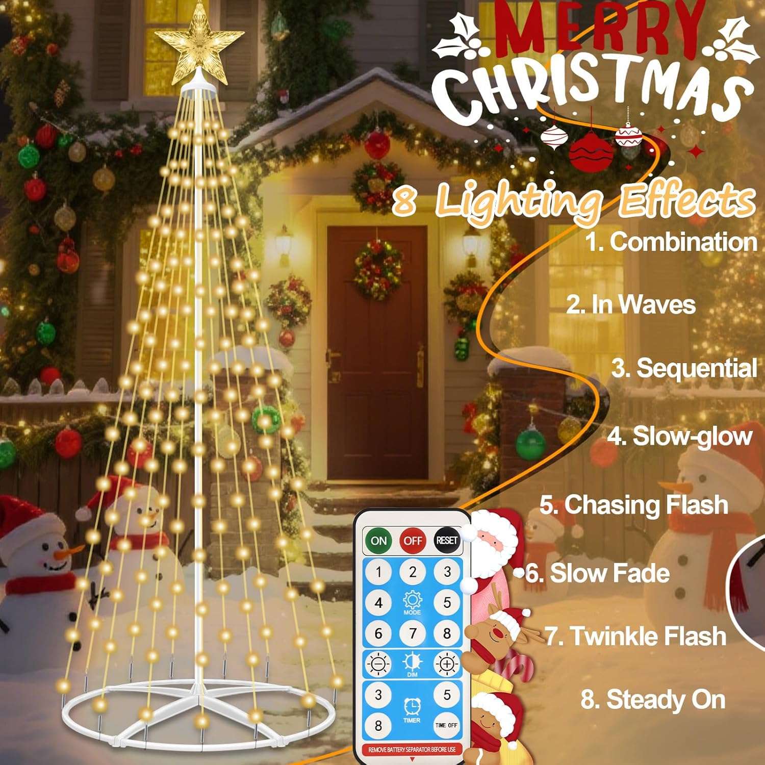 HELESIN 1.2M 154 Leds Solar Christmas Cone Tree Light Outdoor, Christmas Decorations Outdoor,8 Lighting Modes Christmas Lights with Remote for Home Yard Garden Lawn Holiday image number 3