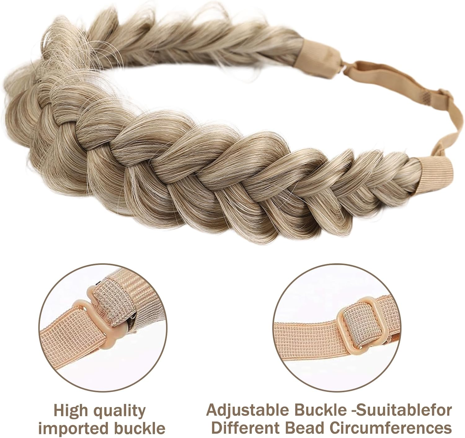 HTTDSLF Wide Messy Synthetic Hair Braided Hair Band, Synthetic Hair Braided Headband, Classic Elastic Hair Band for Women and Girls Wedding, for Wedding, Bavaria, Oktoberfest image number 1