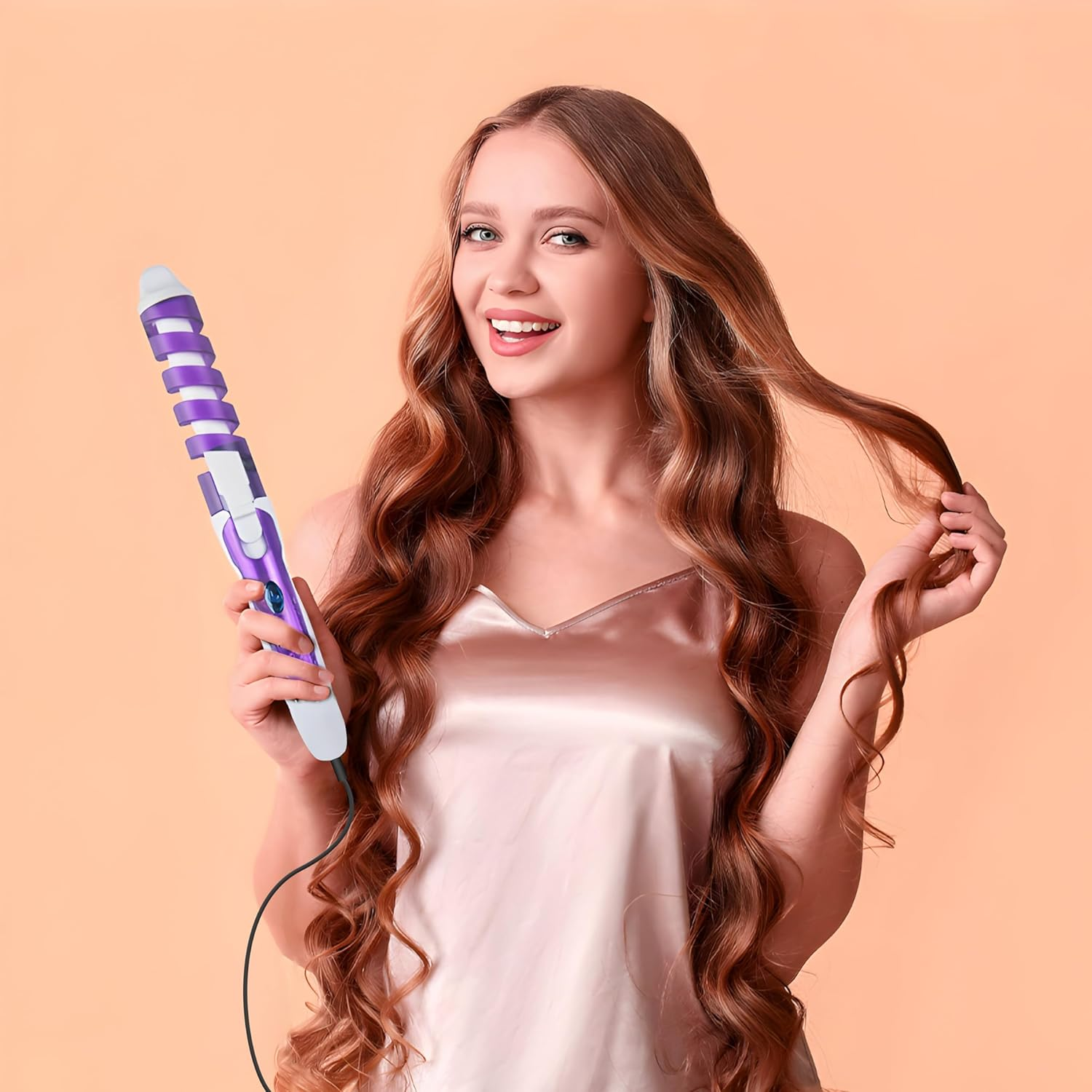 Retoo Curling Iron Ceramic Curlers Large Curls Spiral Ceramic Coating 210&deg;C Curling Iron Professional Hairdressing Salon Hair Curls Violet image number 1