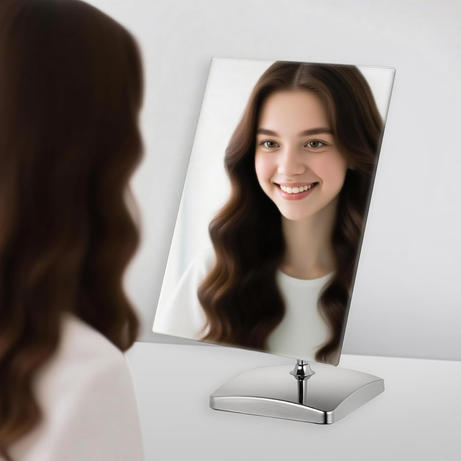 1X Rectangular Makeup Mirror, 18X25Cm Metal Desk Mirror, Table Mirror with Stand, Vanity Mirror for Counter, Bedroom, Bathroom, Dorm image number 6