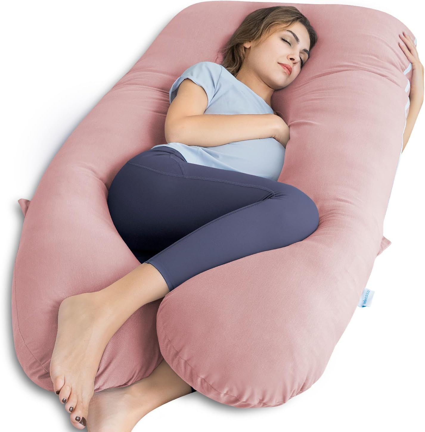 QUEEN ROSE Pregnancy Pillows for Sleeping, Cooling U Shaped Body Pillow, Maternity Pillow for Pregnant Women, Pink