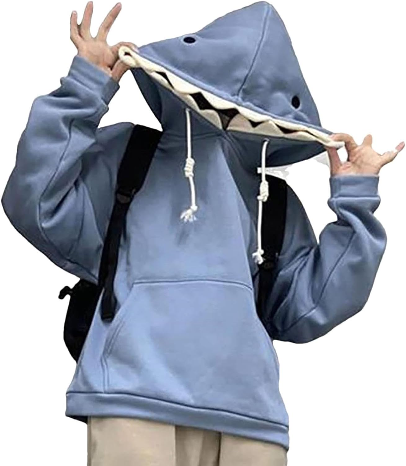Zankie Shark Hoodie,Cute Long Sleeve Blue Hoodies Shark Shape - Sweatshirts Tops Couple Pullover Cartoon Animal Pulloverfor Teens Girls Boys