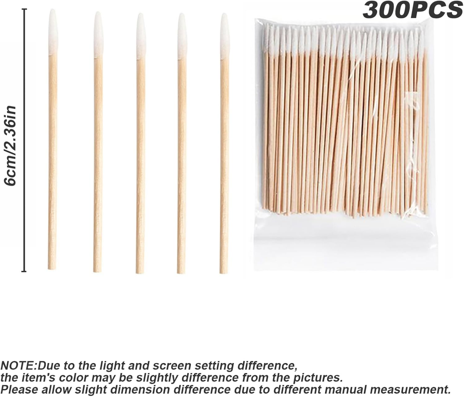 300 Pieces Wooden Handle Cotton Swab Tattoo Permanent Supplies Tipped Applicator Cotton Swabs Makeup Cosmetic Assistant Sticks for Eyebrow Tattoo Makeup Cotton Sticks Wood Sticks image number 3