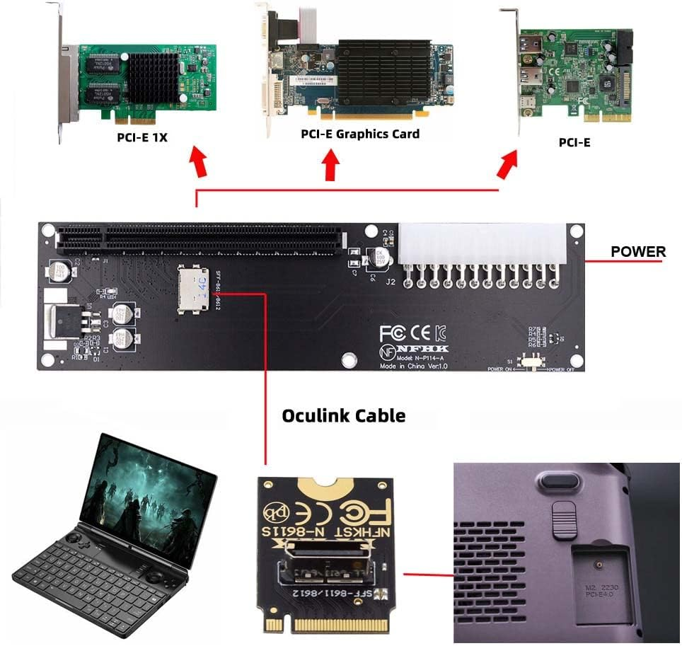 Cablecc PCI-E 3.0 M.2 M-Key to Oculink SFF-8611 SFF-8612 Host Adapter for GPD Win Max2 External Graphics Card & SSD