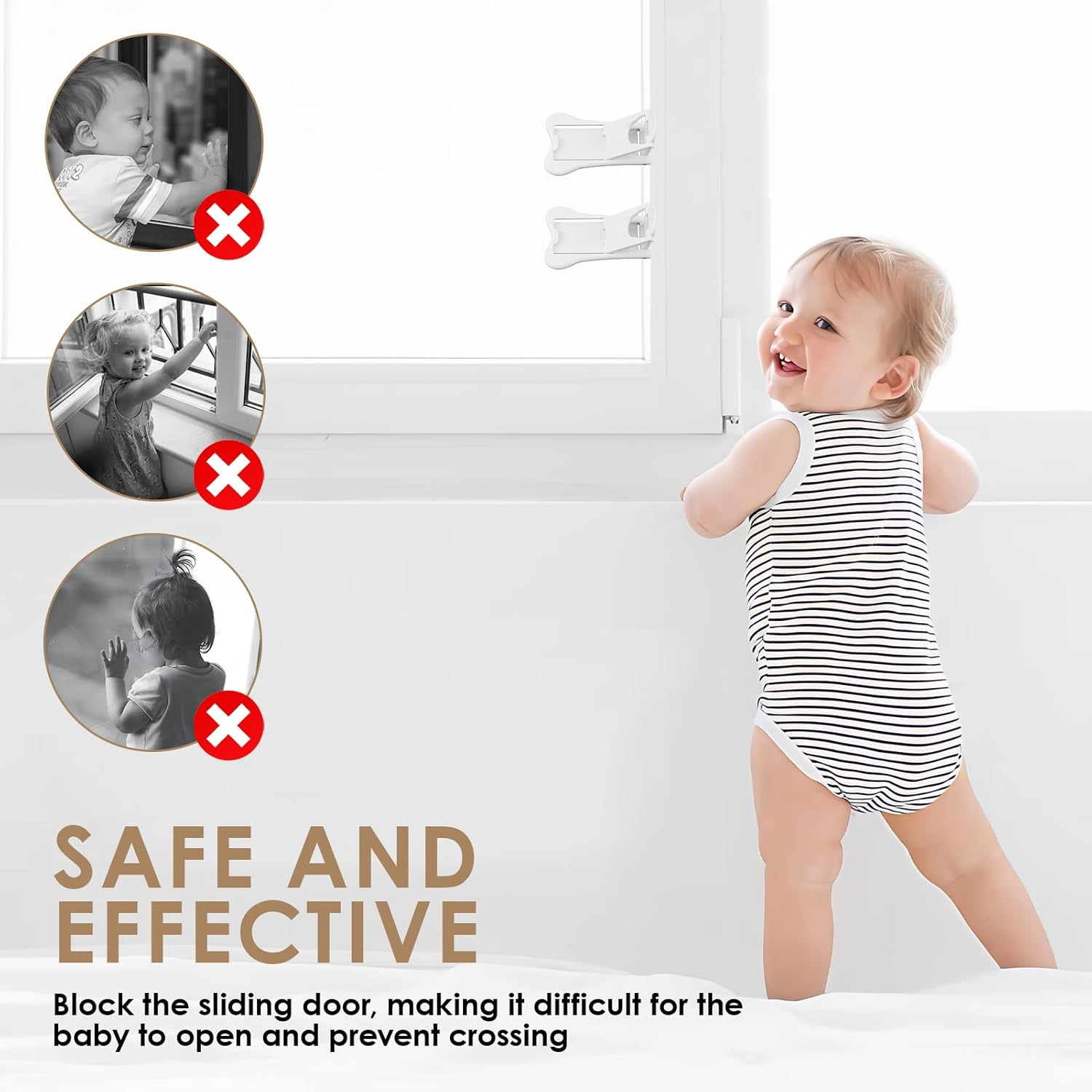 4 Pcs Sliding Door Lock for Child Safety, for Sliding Windows & Door Wardrobes Closets Showers Kitchen Door Sliding Glass Slide Locks Closets and Cabinets, Sticky Version Easy to Install Prevents Pets & Kids from Opening the Door image number 4