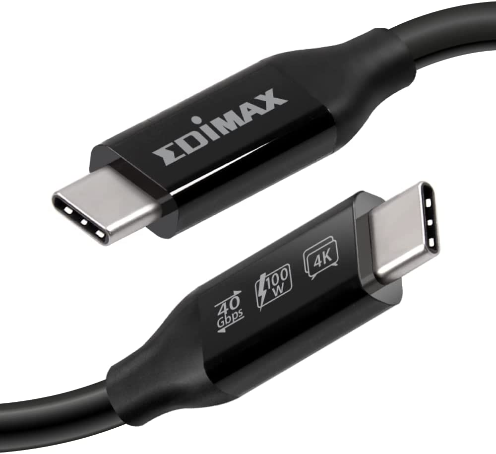 EDIMAX 40Gbps USB4 Thunderbolt 3 Cable, USB Type C to Type C, 100W Fast Charging, Dual 4K / Single 5K UHD Display, 0.5 Meter Cable Length, Black, UC4-005TB image number 2