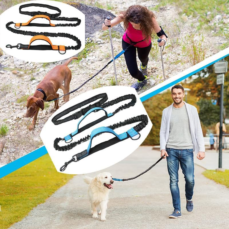 Hands Free Dog Leash, Retractable Dog Leash Running with Dual Bungees for Medium and Large Dogs, Adjustable Waist Belt Stitching Leash for Running Walking Hiking Jogging Biking (Orange)