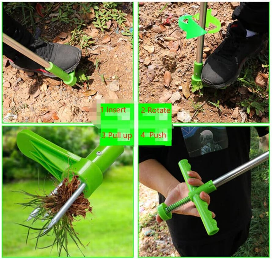 Weed Puller Stand-Up Weeder Weed Puller Garden Golves Claws Weeder Twister Twist Pull Lawn Root Remover Tool - No Chemical Lawn Care Tool, Silver & Green image number 3