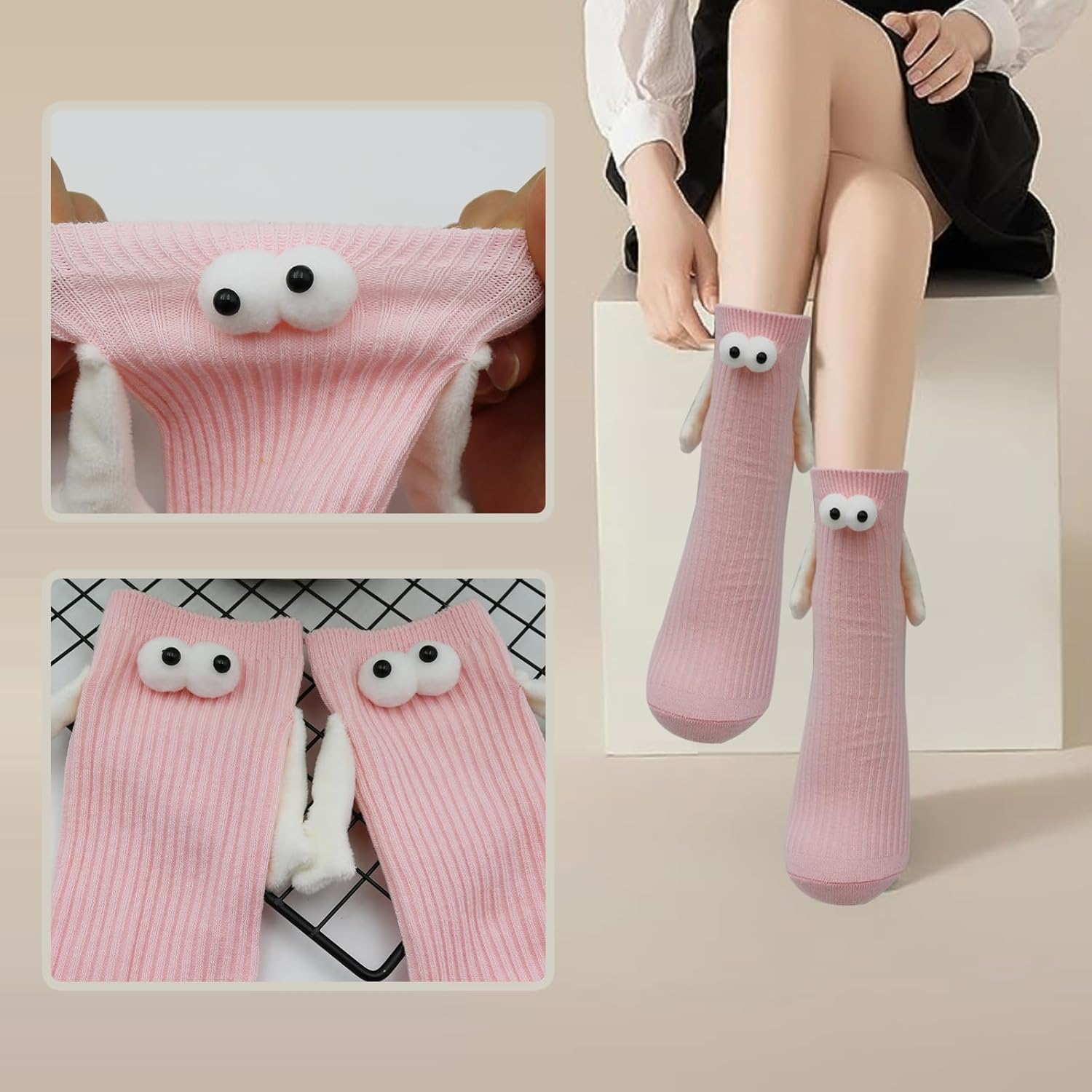 Funny Best Friend Magnetic Hand Hold Sock Couple Buddy Adult Sister Bestie Magnet Weird Match His Her Eye Arm Hug Gag Hilarious Novelty 3D Eyeball Sock Boyfriend Women Men Friendship Silly Fun Gift image number 5