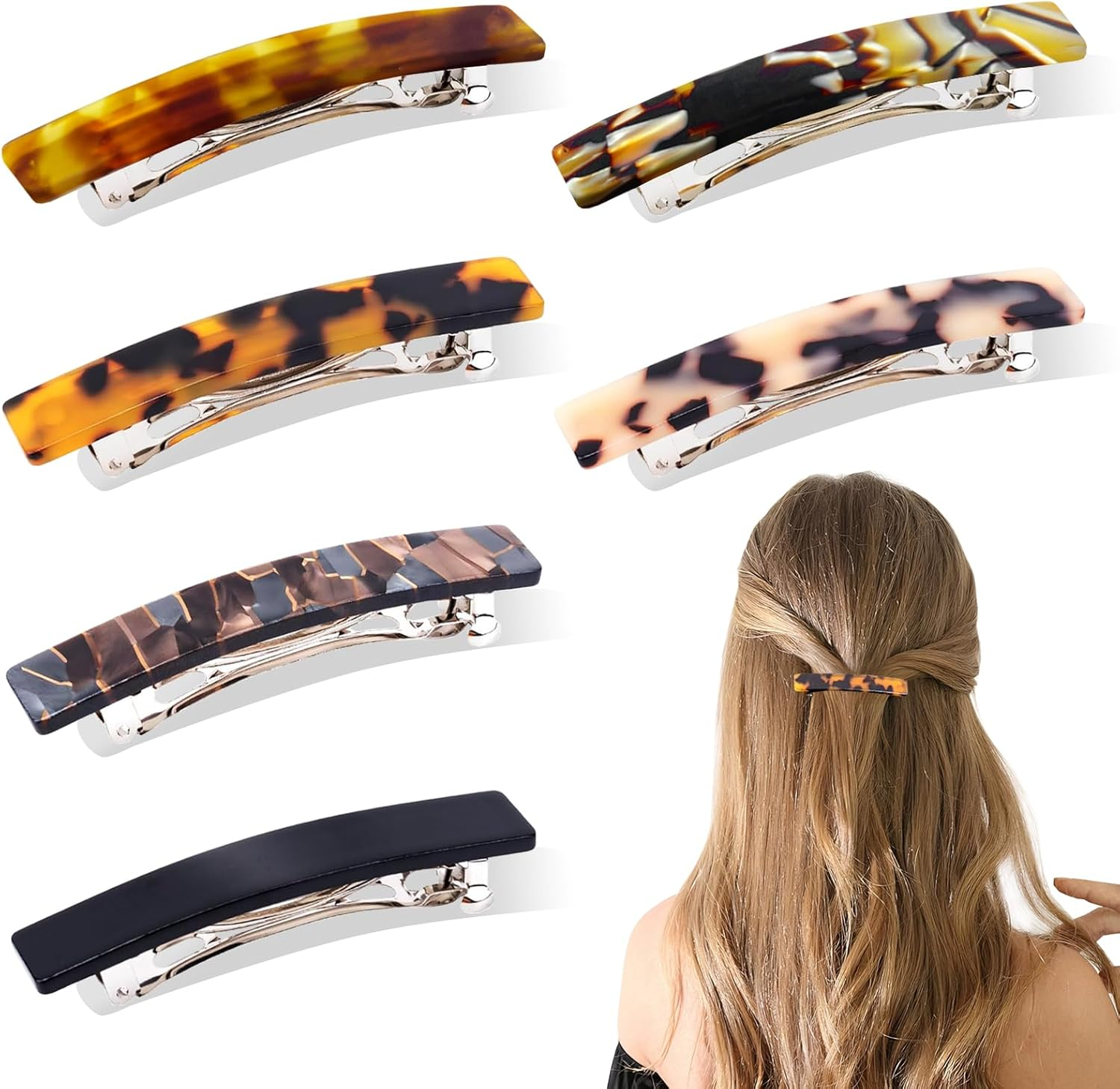 Hanyousheng 6 PCS French Hair Clips, 7.5Cm Acetate Barrette Hair Sliders, Tortoiseshell Delicate Hairs Accessories, Colorful Hairs Clis for Women and Girls(Six Colors) image number 2