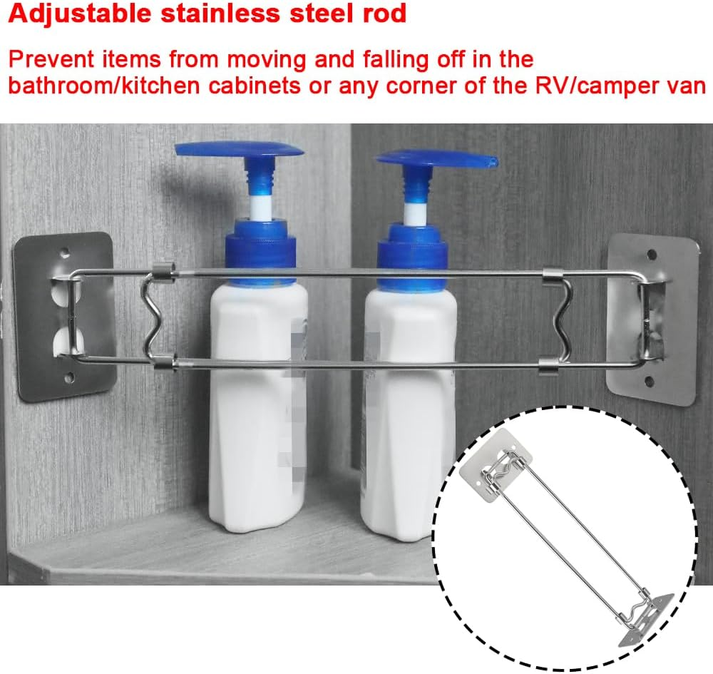 2 Pack RV Shower Corner Storage Bar, 9-14 Inch Adjustable Stainless Steel Rods with 180&deg; Swivel Bases, Adjustable Stainless Steel Rod for Corner Shelves in Camper,Must Have Accessories image number 6
