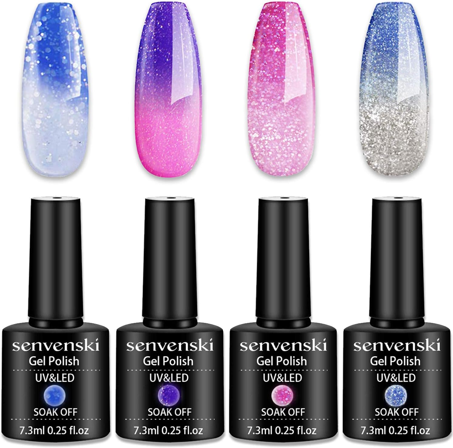 Senvenski Black Jelly Gel Nail Polish Kit, Black White Color Changing Gel Nail Polish, Clear Translucent Colors with Milky Sheer Finish | Vegan UV/LED Nail Art Kit for Women (WB2-001)