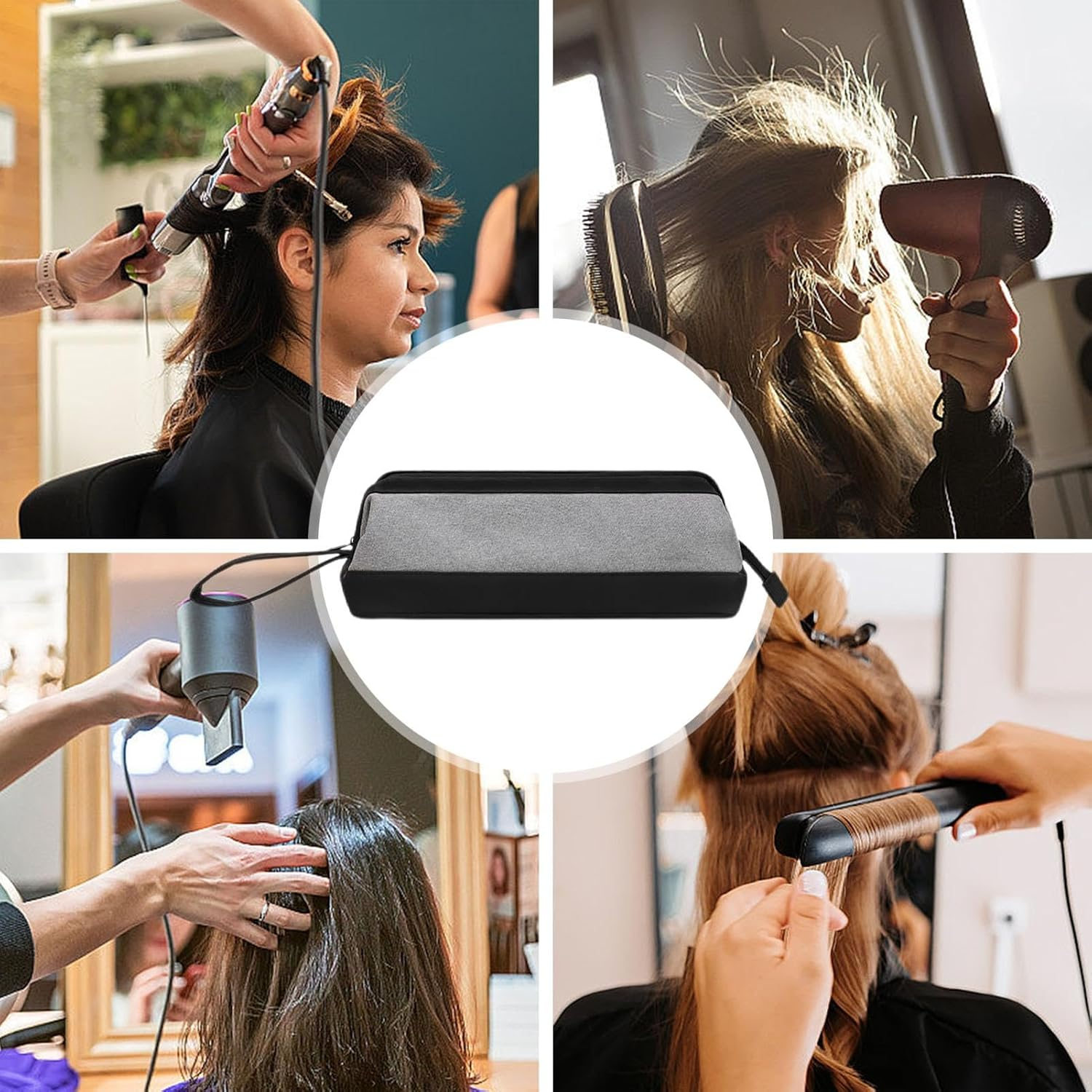 Blow Dryer Case - Hair Dryer Case, Curling Iron Bag | Dustproof Oxford Cloth Pu Leather Blow Dryer Protective Bag, Portable Hair Air Wrap Dryer Case for Outdoors, 14.96X6.29X5.51Inches