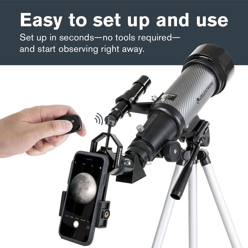 Celestron - 70Mm Travel Scope DX - Portable Refractor Telescope - Fully-Coated Glass Optics - Ideal Telescope for Beginners - Bonus Astronomy Software Package - Digiscoping Smartphone Adapter image number 3