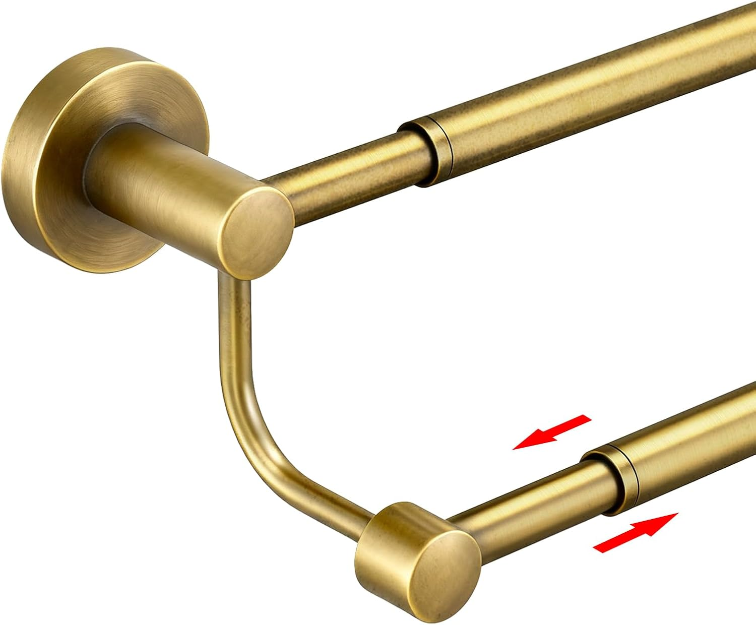 Besy Adjustable 16-26 Inches Double Bath Towel Bar for Bathroom SUS304 Stainless Steel Towel Holder, Hotel Style Wall Mount with Screws Hand Towel Bar，Towel Rack Rod Hanger, Brushed Gold Finish