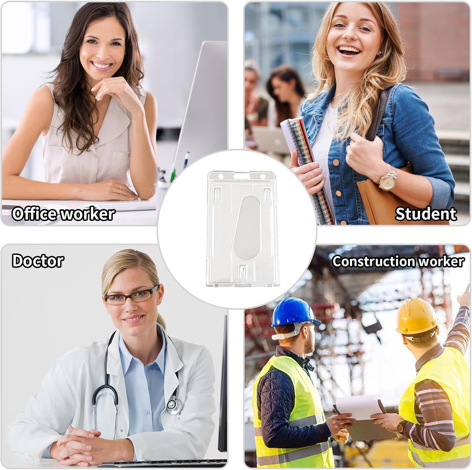 4 Pack Hard Plastic Badge Holder, Clear ID Badge Name Card Holder with Easy Access Thumb Slot, Holding 2 Cards, Vertical Style image number 5