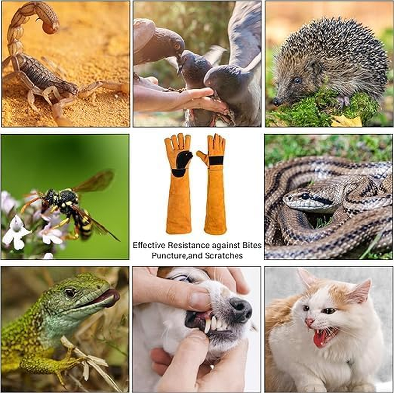 Animal Handling Gloves Bite Proof Double Leather Reinforced Padding Dog,Cat Scratch,Bird Handling Falconry Gloves Grabbing Reptile Squirrel Snake Bite 60CM Comfort and Extra Heat Protection. image number 1