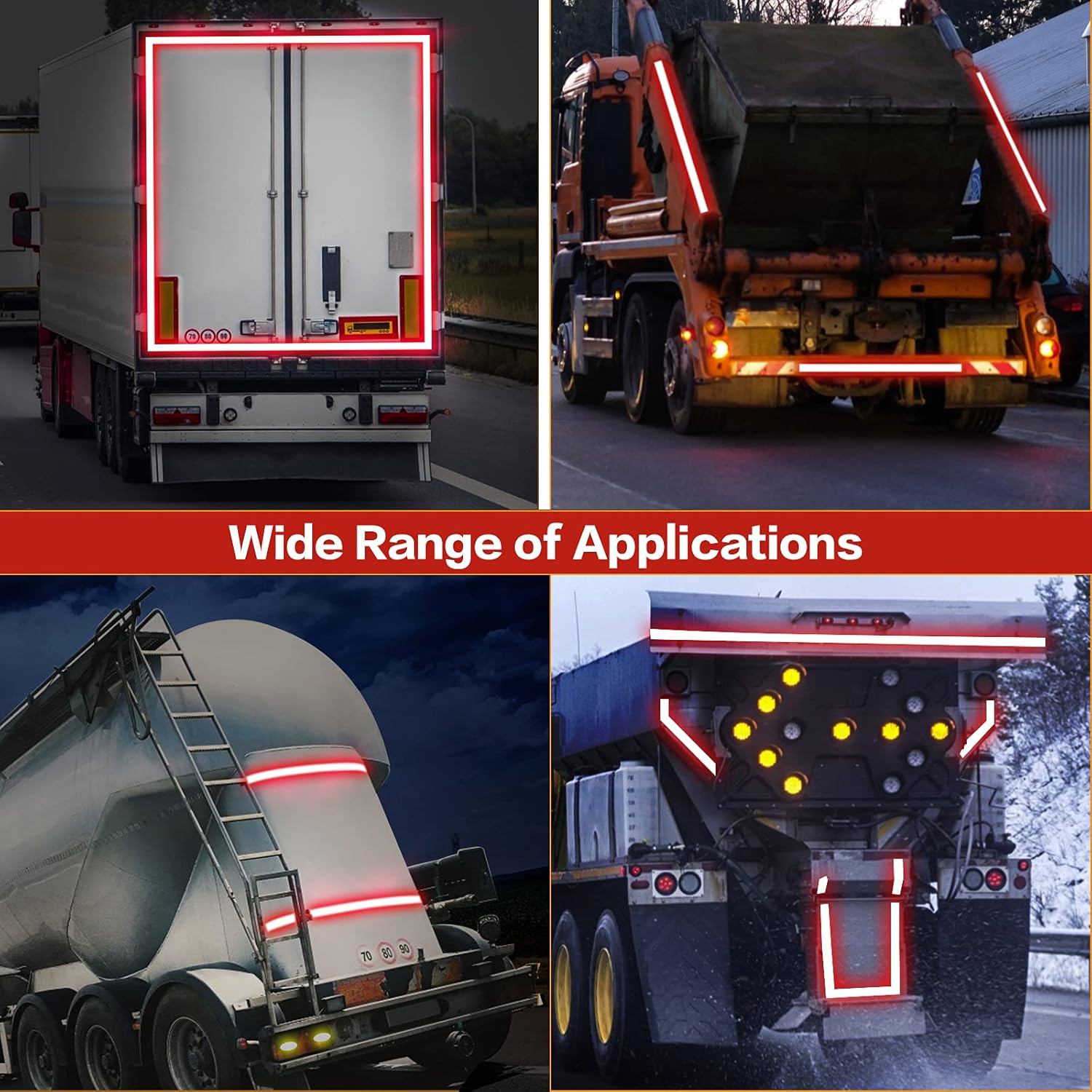 XFXIA Reflective Tape Waterproof, 20M*5Cm Reflective Warning Sticker High Intensity Self-Adhesive Safety Tape for Vehicles Car Trailers Night, Reflector Tapes for Road Facilities Safety Reminder (Red) image number 6