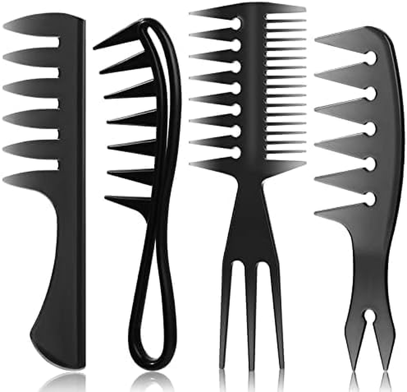 4 Pcs Hair Comb Styling Set Double-Side Tail Combs with Afro Pick, Wide-Tooth Comb for Men & Women, Barber Tools, African American Accessories in 4 Black Styles image number 6