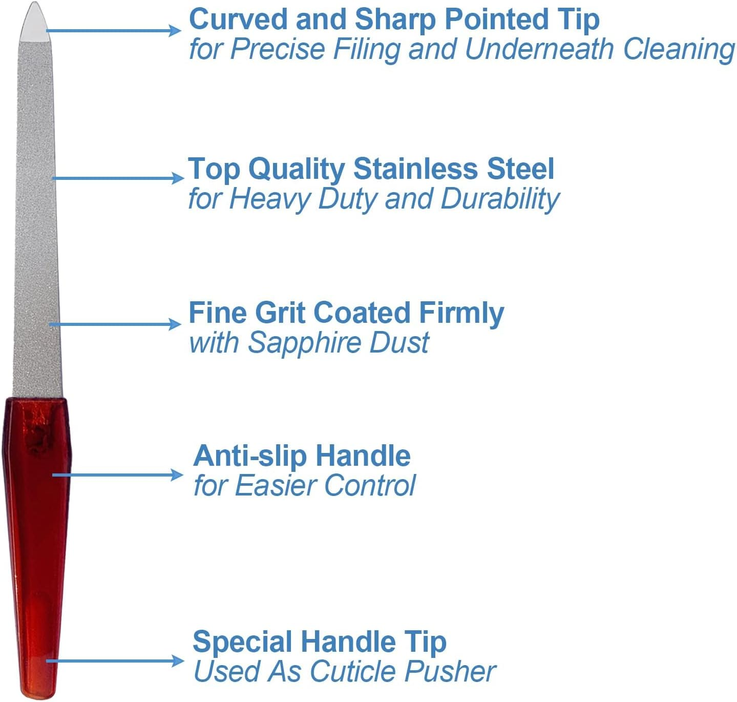 Metal Nail File (6 Pcs), Nail Files for Natural Nails Made of Stainless Steel, Sword Fingernail Files with Sharp Pointed Tip Non Slip Handle, Diamond Finger Nail Filers for Women Sapphire Grit image number 1