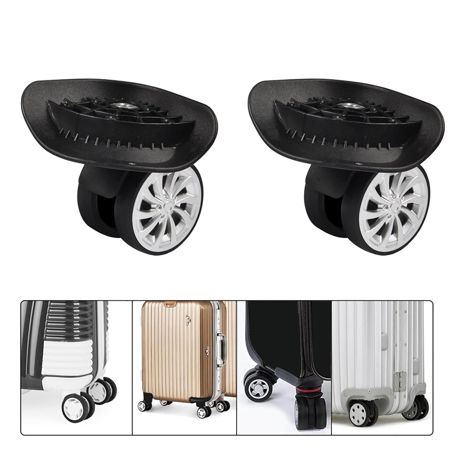 BRRNOO Luggage Replacement Wheels, 2Pcs Poly Universal Wheels for Luggage Suitcase, 360 Degrees Swivel Wheel Replacement, Travel Suitcase Wheels with Screws S Ordinary Luggage