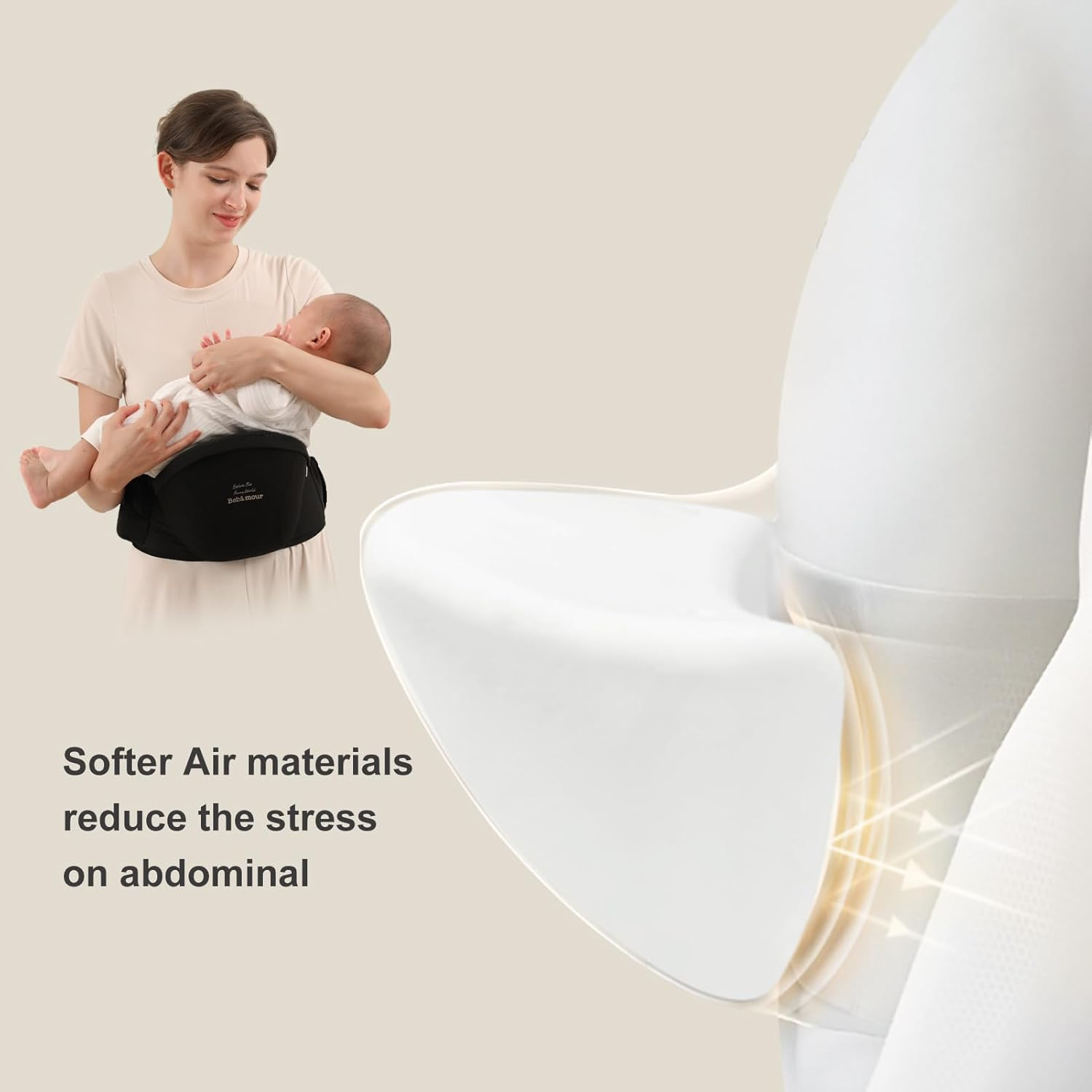 Bebamour Mesh Newborn Baby Carrier Front and Back Carry Baby Newborns to Toddler Baby Hip Carrier (New Khaki) image number 2