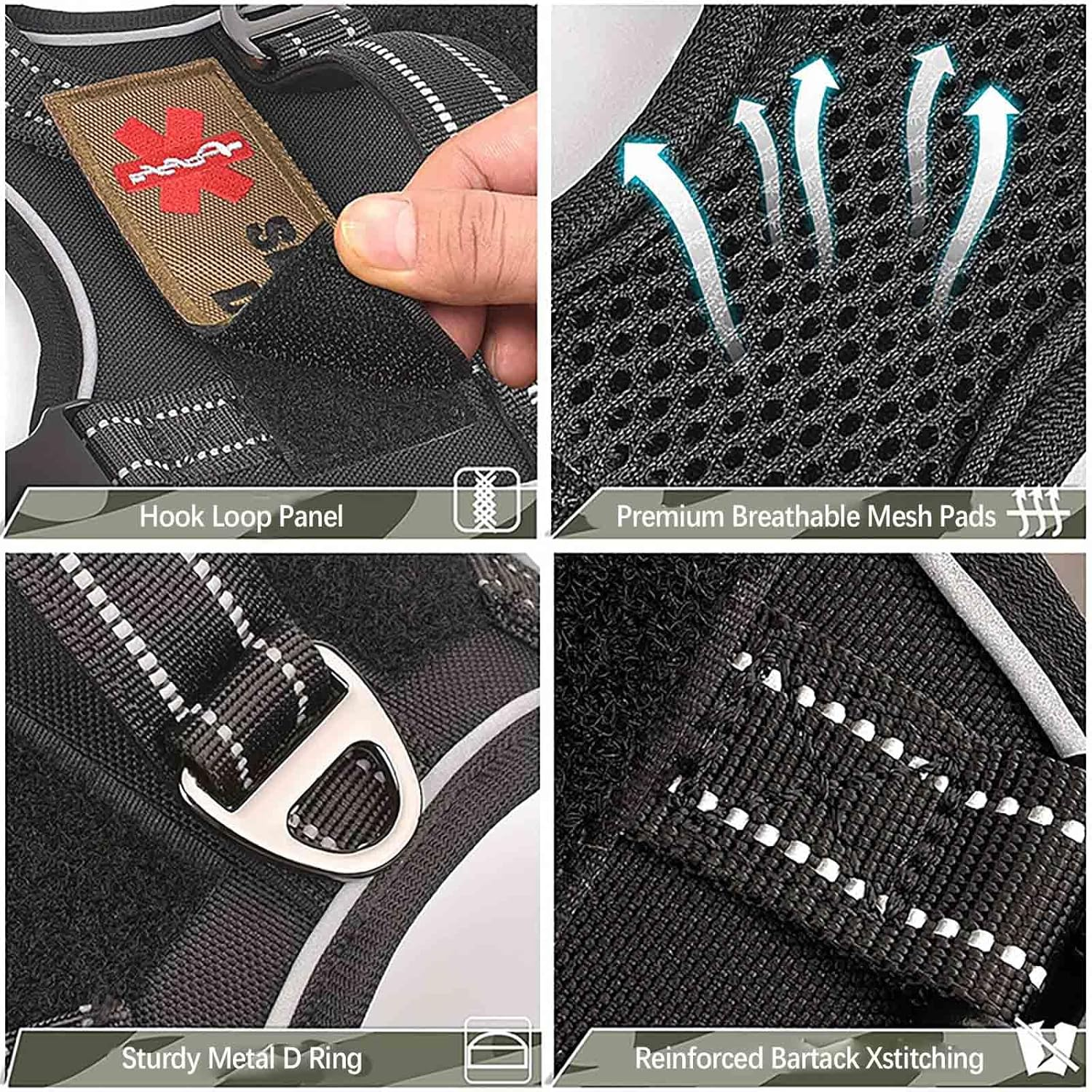 UOSIA Tactical Dog Harness for Small Dogs Military Service Dog Vest with Vertical Handle and Reflective No Pull Adjustable Pet Vest Harness for Outdoor Training - Harness And Leash image number 4