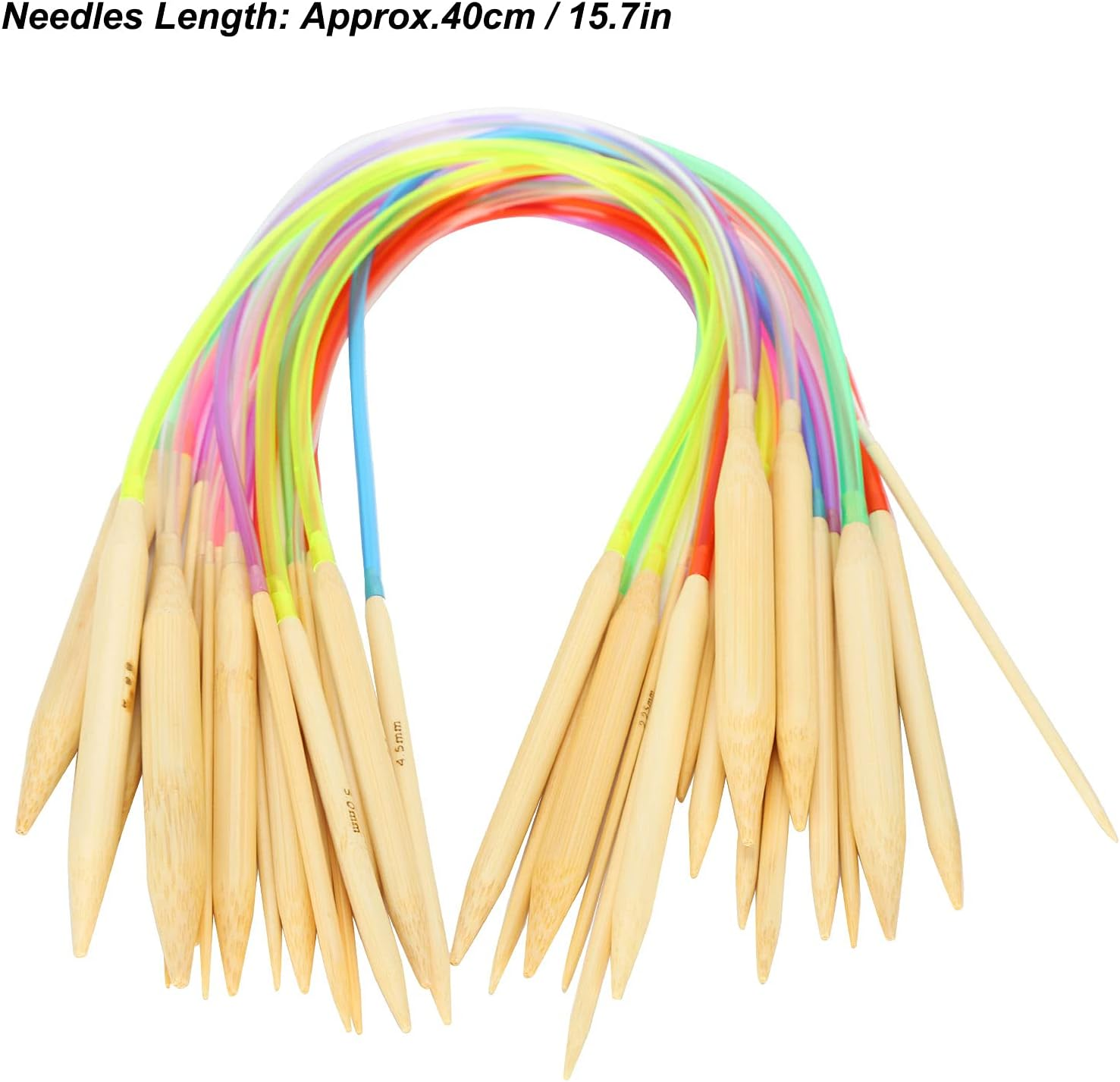 Knitting Needles Set, 18Pcs Circular Needle Bamboo for Knitting Scarves for Sweaters(40Cm+Accessories Bag)